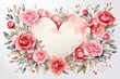 heart of roses, watercolour pink valentine card, Valentine Day