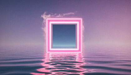 Wall Mural - Pink Cloud in Neon Frame.