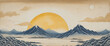 Japanese-style sun or moon artwork on the horizon