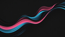 Abstract Blue Pink Black Colors Wave On Black Background, Grainy Texture Effect, Retro Banner Poster Cover Design