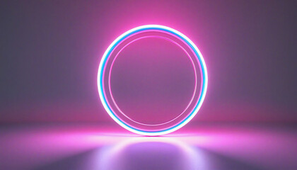 Wall Mural - Abstract 3D Geometric Background with Neon Ring and Gradient Light Frame