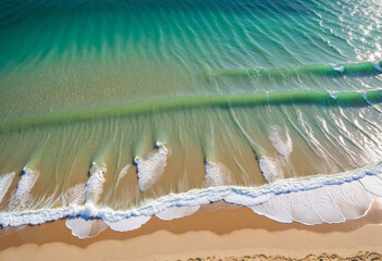 Wall Mural - Aerial View of Golden Sand Beach with Emerald Green Sea Water