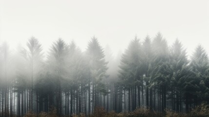 Naklejka na meble  a forest filled with lots of tall trees on a foggy day in the middle of a forest filled with lots of tall trees.