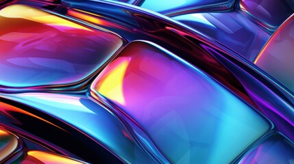 Poster -  a close up of a multicolored object with a blurry look to it's surface and the colors of blue, purple, red, yellow, purple, and pink, and orange.