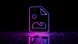 © RocknRoller Studios - Pink and Blue Image Technology Concept with picture symbol as a neon light. Vibrant colored icon, on a black background with high tech floor. 3D Render