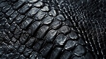 Close-up Of Black Snake Leather Texture Print Background. Reptile Skin Backdrop For Fashion, Textile, Print, Banner