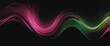 Pink and green abstract wave on dark background with grainy texture, wide banner with space for text