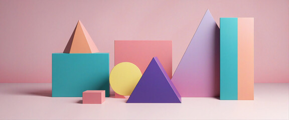 Geometric designs in various colors, rendered in 3D.