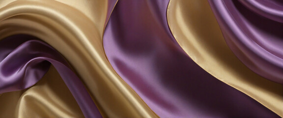 Wall Mural - Vibrant Textured Abstract Background with Flowing Golden and Purple Gradient Silk