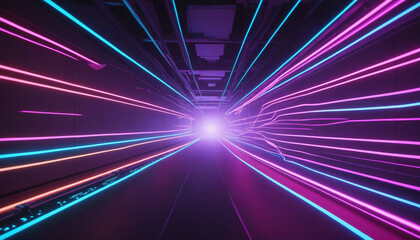 Wall Mural - vibrant neon lights and laser beams in a 3d abstract background