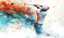 Coloured Golfer Illustration Watercolor Generative AI