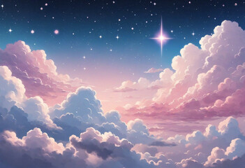 Wall Mural - celestial sky illustration with clouds.