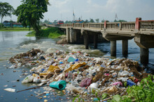 Garbage Piled Up On The Bridge During The High Level Of The River