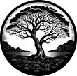 © maomstudio - Circular silhouette of a majestic tree vector art style roots gripping tightly into the earth