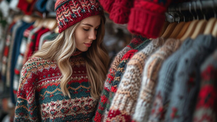 Sticker - Cute attractive girl in warm cozy winter wool sweater
