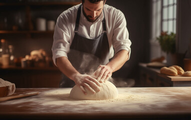 baker kneading dough