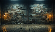 Dark, Old, Dirty, Abandoned Building With Stained Concrete Flooring Generated By AI