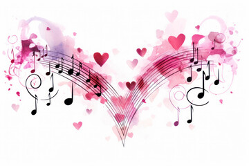 Canvas Print - Musical notes in pink on the theme of love, Valentine's Day. Watercolor illustration. White background