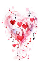 Wall Mural - Musical notes in pink on the theme of love, Valentine's Day. Watercolor illustration. White background