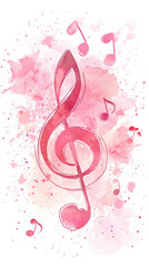 Wall Mural - Musical notes in pink on the theme of love, Valentine's Day. Watercolor illustration. White background