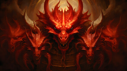 enormous red dragon with seven heads, ten horns, and seven crowns on his head. His tail swept a third of the stars out of the sky and flung them to the earth.