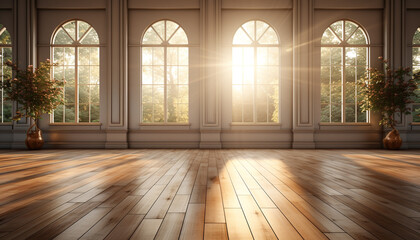 Canvas Print - Bright sunlight illuminates the empty apartment with modern design generated by AI