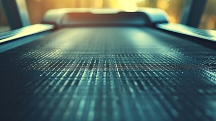 Wall Mural - A close up of a treadmill with the sun shining on it, AI