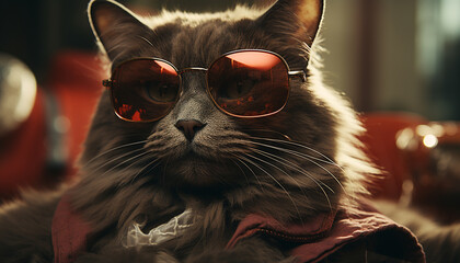 Sticker - Cute cat wearing sunglasses looking at camera, playful outdoors generated by AI