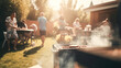 © PintoArt - family barbecue in the chalet. Created with AI.