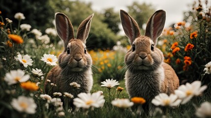 Wall Mural - easter bunny with easter eggs