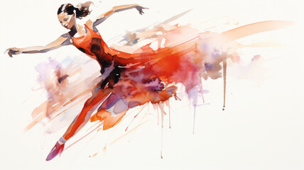  Grace in Motion: A dancer in mid-leap, her vibrant orange dress embodying freedom and elegance..