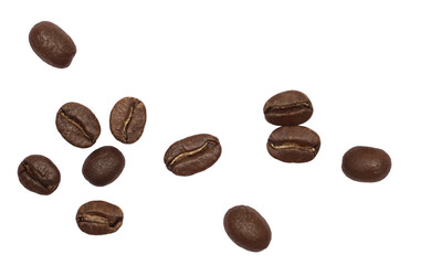 Wall Mural - Coffee beans isolated on white background, top view