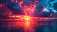 The Sky Painted In Colorful Stripes Of Shades Of Blue And Pink, Creating A Bright And Incredibly C