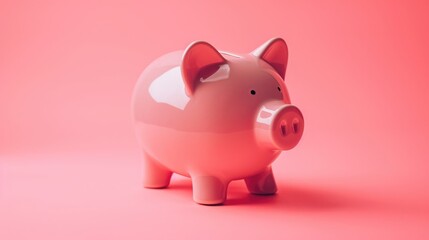 Pink piggy bank on pink background. Money and business.