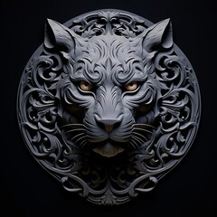 Wall Mural - A close up of a cat's face on a black background