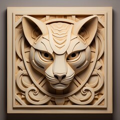 Wall Mural - A carving of a cat's head on a wall