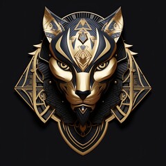 Wall Mural - A gold and black animal head on a black background