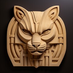 Wall Mural - A carving of a cat's head on a wall