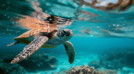 Wall Mural - sea turtle swimming