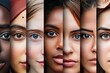 Collage of facial features from women of different ethnic generative ai