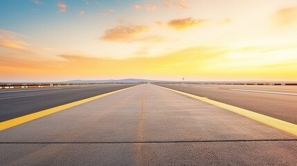 Sticker - sunset background highway, long road stretches into the distance. empty street on a beautiful afternoon