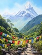 Tropical Mountains Serenaded by Tibetan Prayer Flags: Heavenly Tapestry at Beach