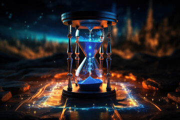 Wall Mural - a digital hourglass with bits and bytes flowing through, representing the transient nature of online