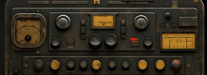 Poster - A vintage control panel with many different knobs and buttons. Generative AI.