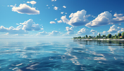 Sticker - Bright blue sky reflects on tranquil water, creating a serene landscape generated by AI