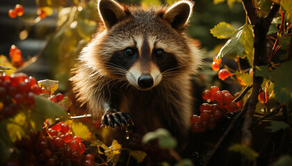 Canvas Print - Cute mammal looking at camera in the forest generated by AI