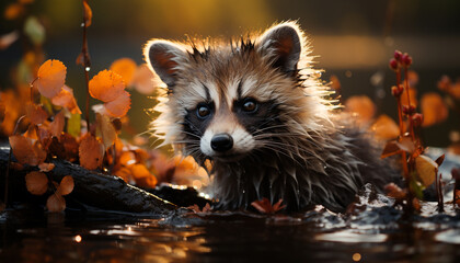 Wall Mural - Cute small mammal looking at camera in nature generated by AI