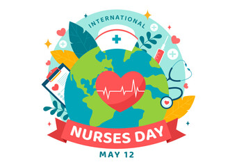 Wall Mural - International Nurses Day Vector Illustration on May 12 for Contributions that Nurse Make to Society in Healthcare Flat Kids Cartoon Background