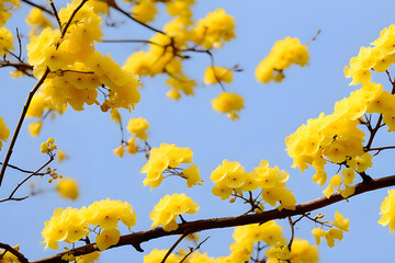 Wall Mural - golden spring: beautiful flowers blooming on acacia trees, natural beauty generative ai