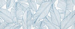© VectorART - Light art background with a pattern of tropical leaves in line style. Hand drawn vector banner for textile design, poster, print, decor, wallpaper, packaging, interior design.